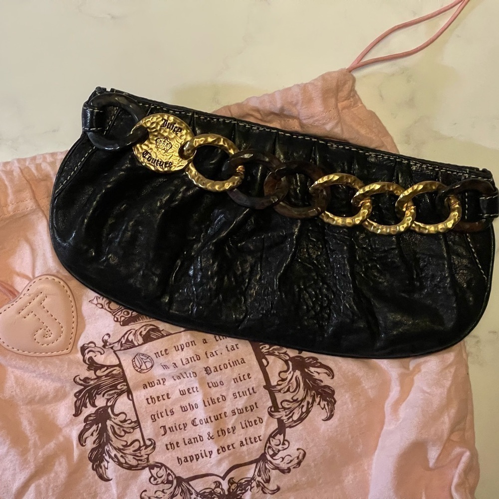 Juicy Couture Leather Chain Clutch With Pink Dust Bag